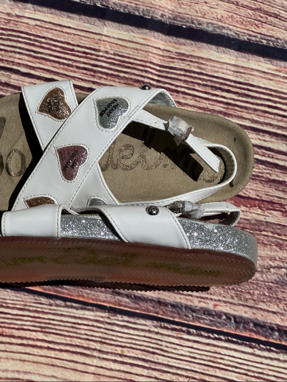 glam White Kids Sandals with Glitter Heart Accents - Picture 7 of 9